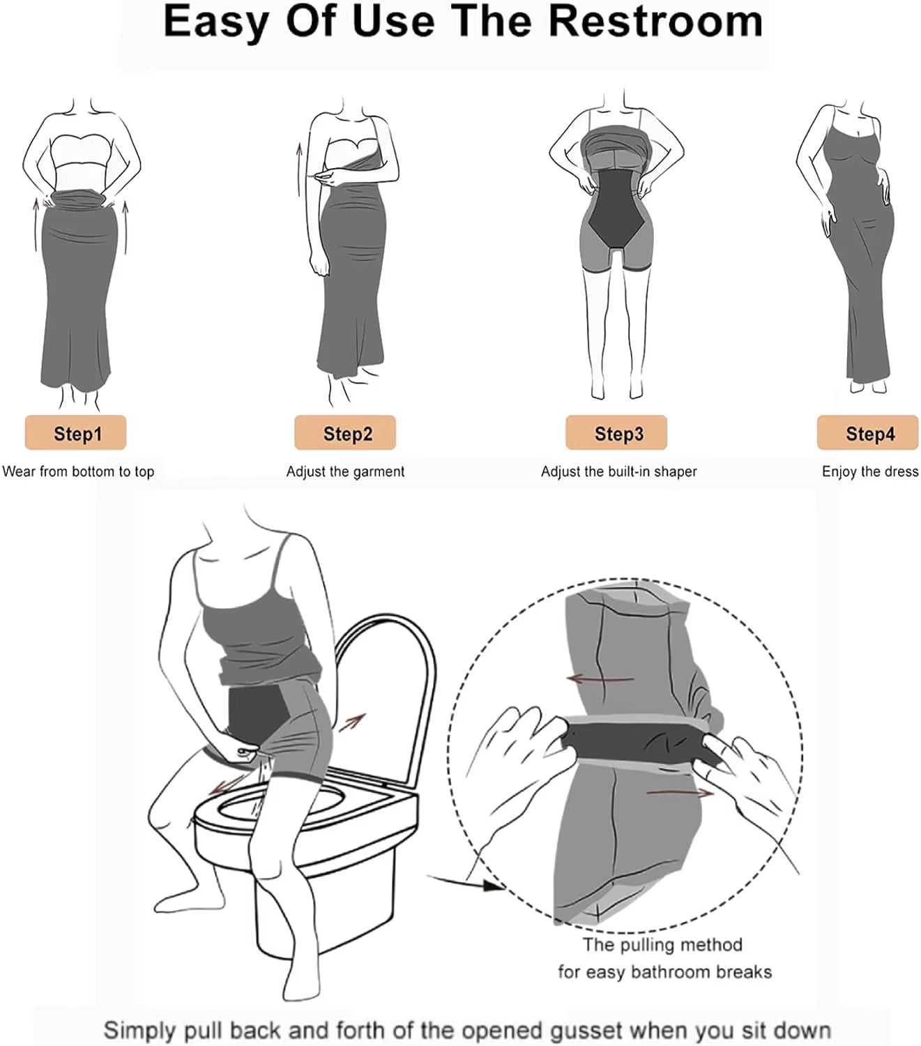 Women'S 2-In-1 Shaper Dress Built-In Shapewear Maxi Dress Tummy Control Body Shaper Bodysuit Backless Slimming Breathable