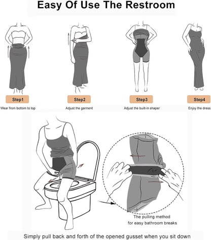 Women'S 2-In-1 Shaper Dress Built-In Shapewear Maxi Dress Tummy Control Body Shaper Bodysuit Backless Slimming Breathable