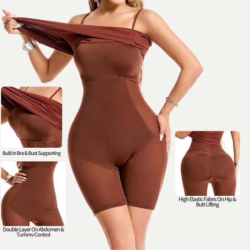 Women'S 2-In-1 Shaper Dress Built-In Shapewear Maxi Dress Tummy Control Body Shaper Bodysuit Backless Slimming Breathable